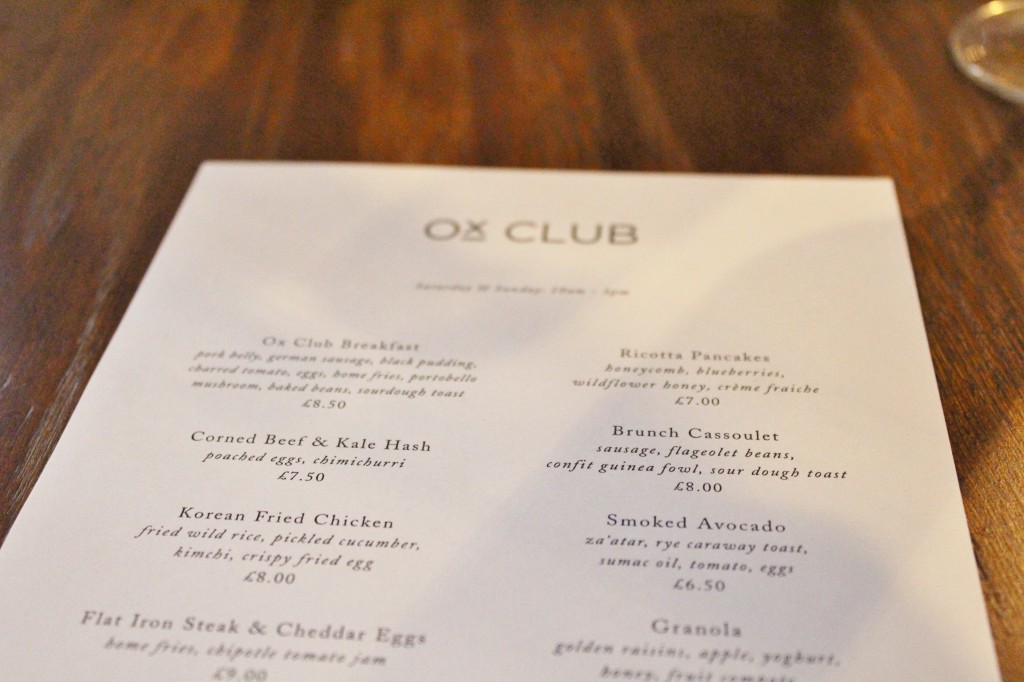 The Ox Club Menu